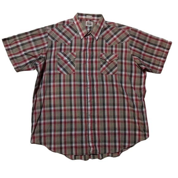 Ely Cattleman BIG MAN pearl snap shirt mens 3XL XXXL multicolor plaid short sl - Picture 1 of 8